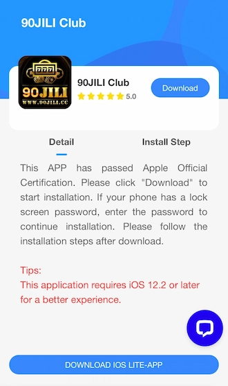Step 3: 90JILI Club app appears. Click Download to Install to your phone